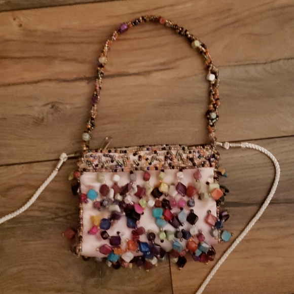 La Viola pink satin candy beaded clutch bag - Picture 10 of 14